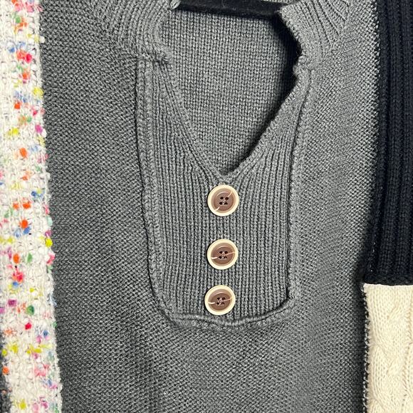 Mello Patchwork Sweater Colorblock Knit Henley Boho Size Small - Picture 8 of 9